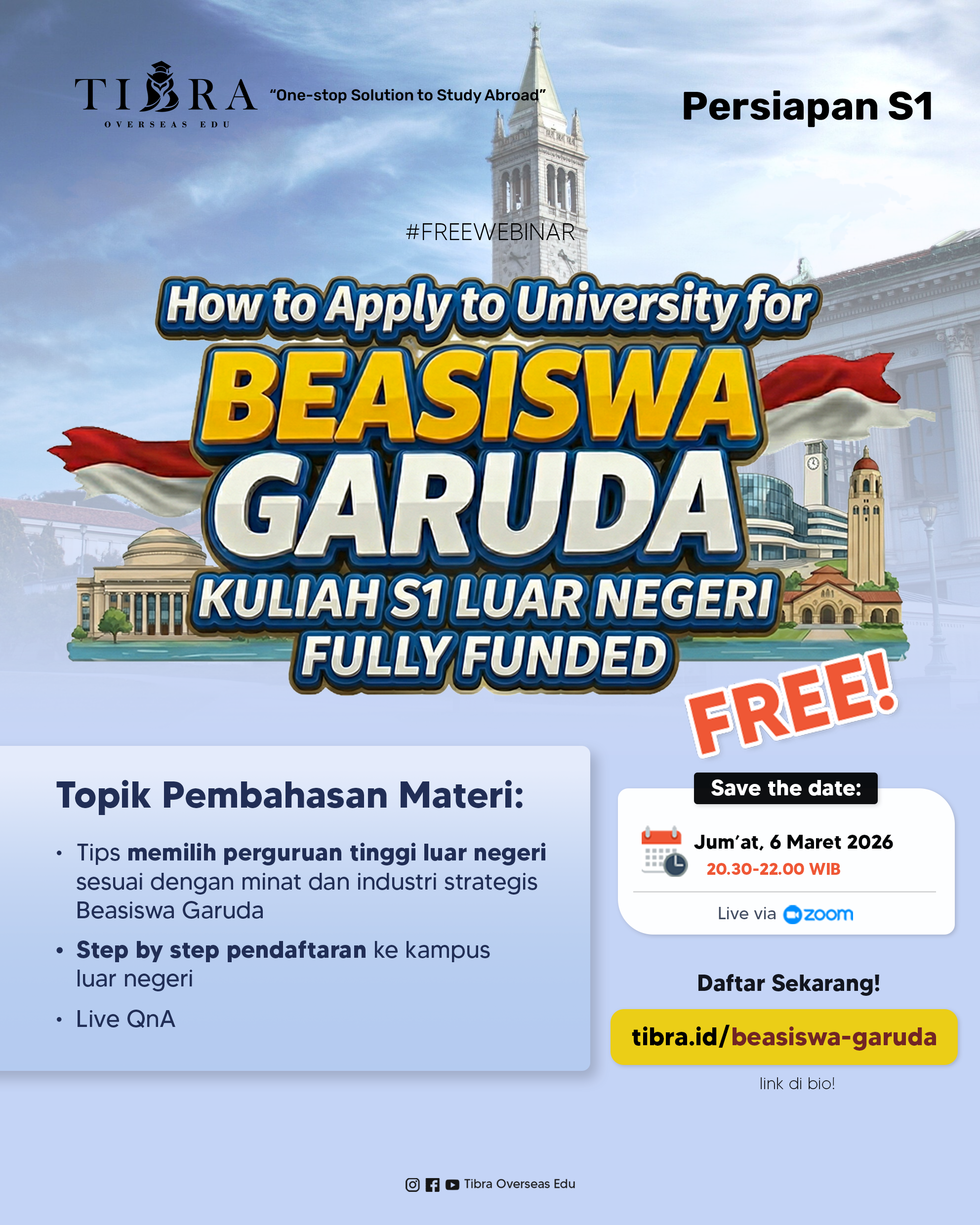 CANCEL --- WEBINAR BEASISWA GARUDA - Strategi Memilih Universitas Luar Negeri
